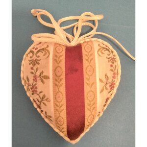 Victorian Brocade Heart  Ornament Valentine Christmas Fabric Red Floral Ribbon